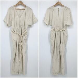 Anthropologie Feather Bone ‘Soleil’ Belted Wrap Front Striped Jumpsuit, Small